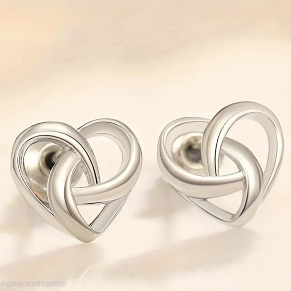 Elegant Sterling Silver Heart Knot Earrings